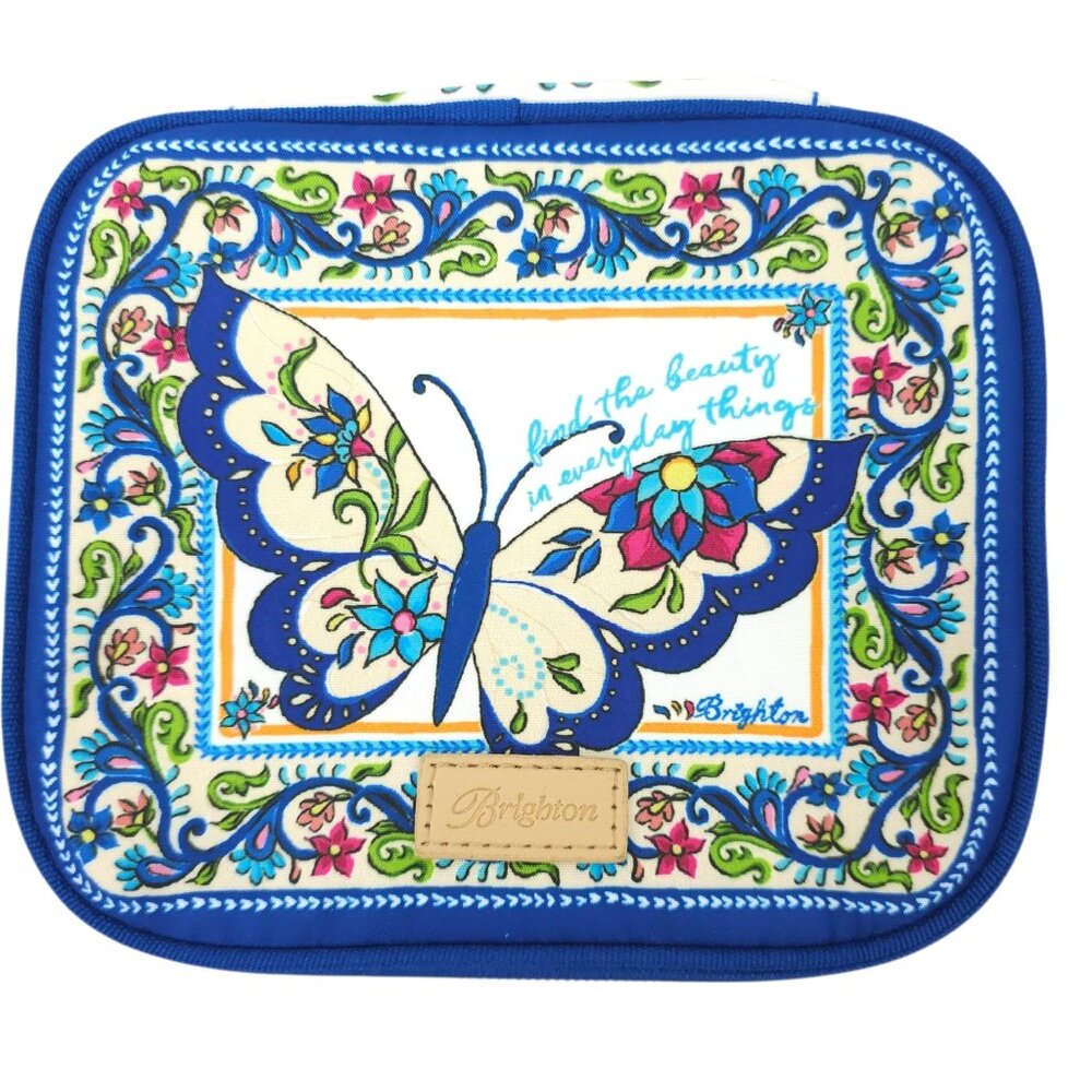 Brighton Travel Jewelry Case Bag Butterfly Garden Blue Floral Organizer SoftSide